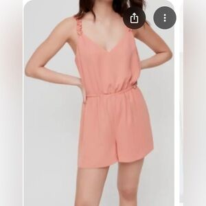 Wilfred Melodie Romper Shorts Size S Ruffles Lined  V Neckline Tawny Orange